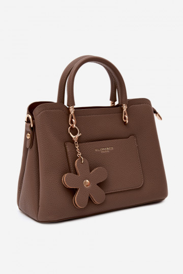 Bolsa em couro sintético com chaveiro e motivos florais na cor argila Noomi 2