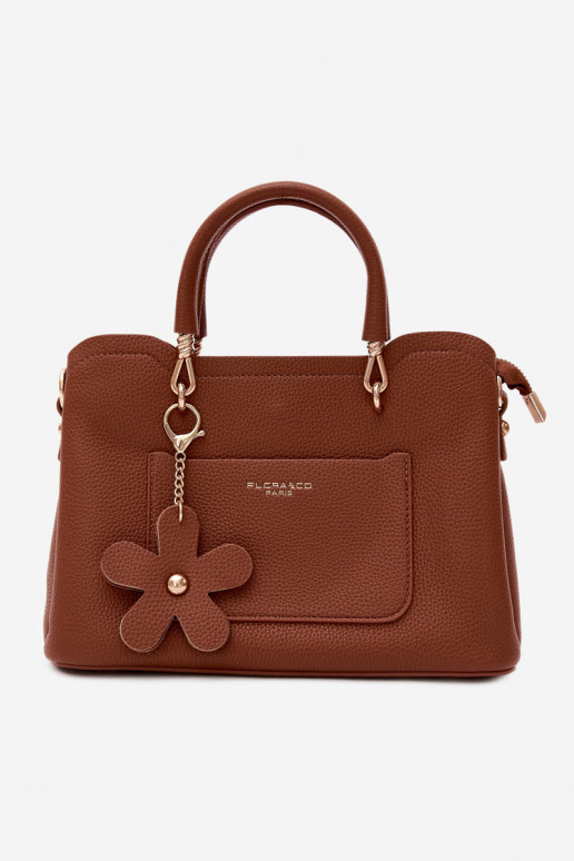 Bolsa em couro sintético com chaveiro e motivos florais na cor marrom Noomi
