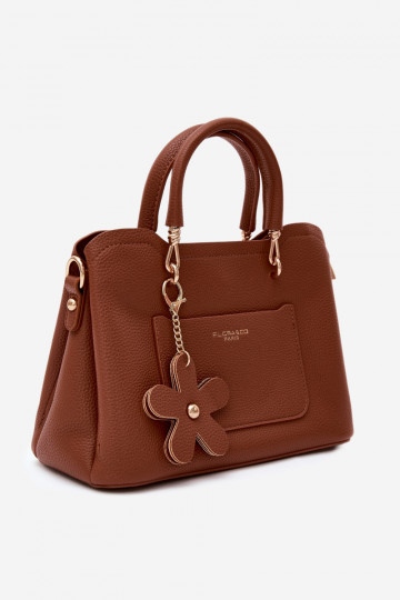 Bolsa em couro sintético com chaveiro e motivos florais na cor marrom Noomi 2