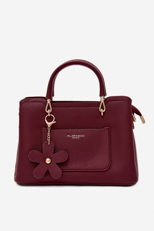 Bolsa com chaveiro de couro sintético com motivos florais em bordô Noomi
