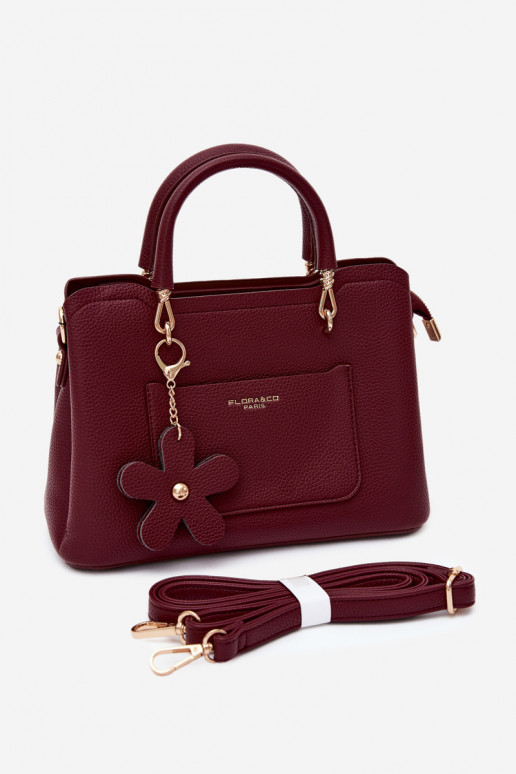 Bolsa com chaveiro de couro sintético com motivos florais em bordô Noomi