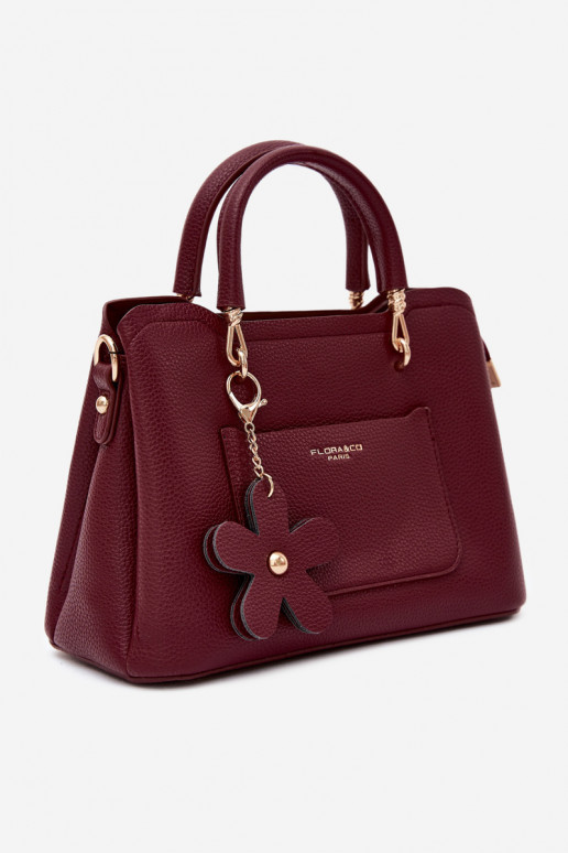 Bolsa com chaveiro de couro sintético com motivos florais em bordô Noomi