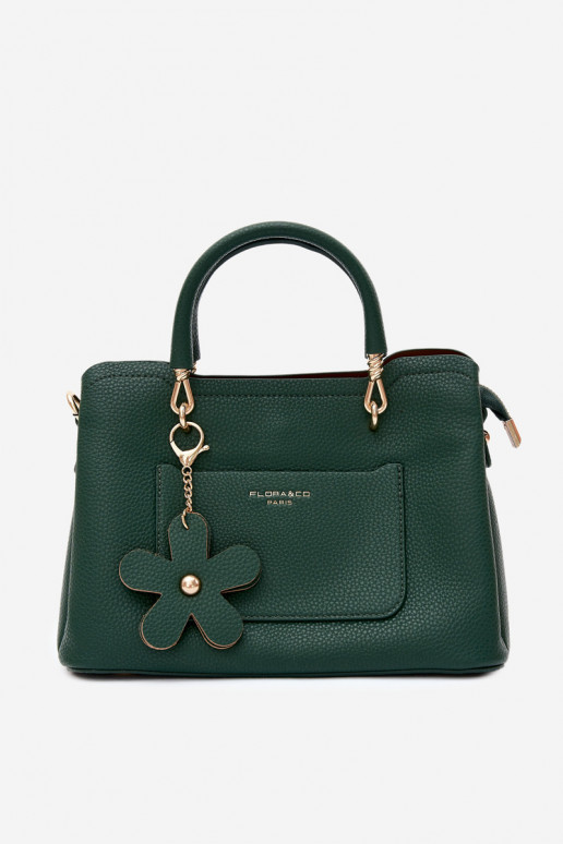 Bolsa com chaveiro de couro sintético com motivos florais em verde garrafa Noomi