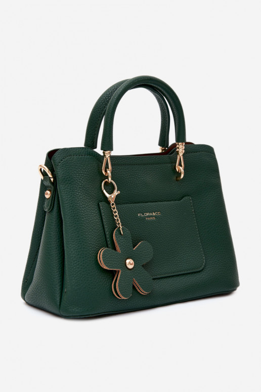 Bolsa com chaveiro de couro sintético com motivos florais em verde garrafa Noomi
