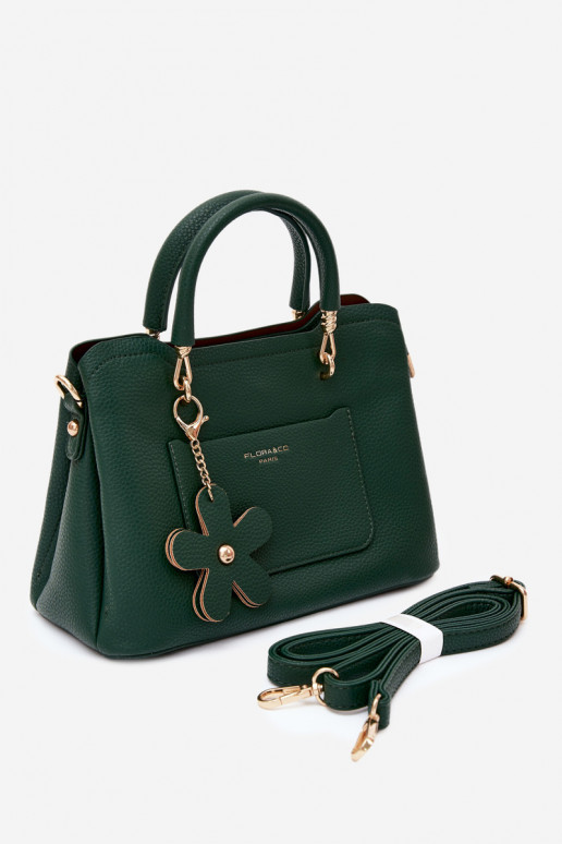 Bolsa com chaveiro de couro sintético com motivos florais em verde garrafa Noomi