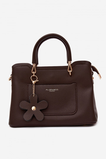 Bolsa com chaveiro de couro sintético com motivos florais em chocolate Noomi