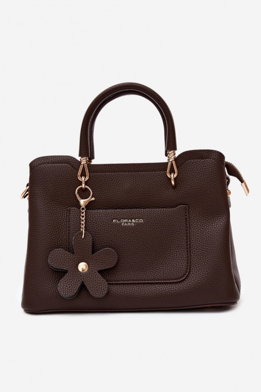 Bolsa com chaveiro de couro sintético com motivos florais em chocolate Noomi