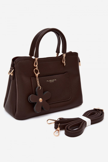Bolsa com chaveiro de couro sintético com motivos florais em chocolate Noomi 2