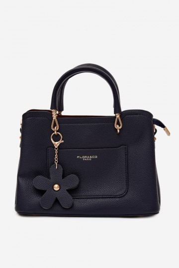 Bolsa com chaveiro de couro sintético com motivos florais em azul escuro Noomi