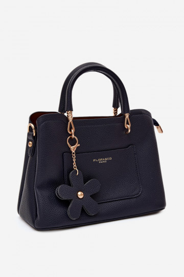 Bolsa com chaveiro de couro sintético com motivos florais em azul escuro Noomi 2