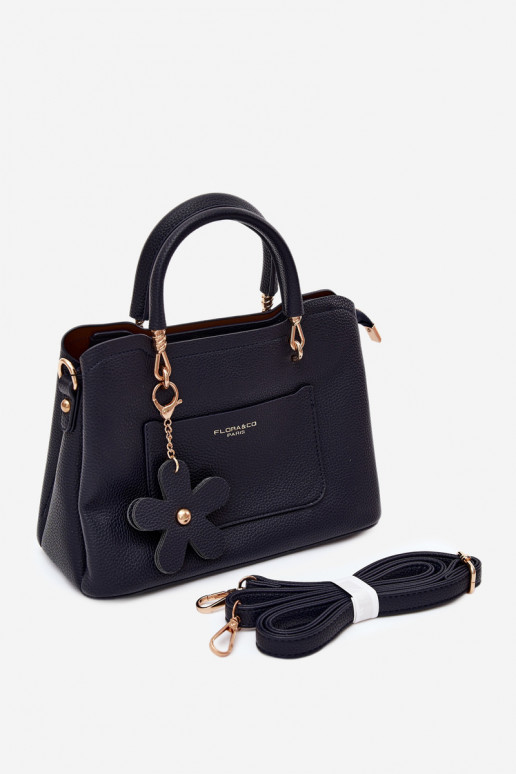 Bolsa com chaveiro de couro sintético com motivos florais em azul escuro Noomi