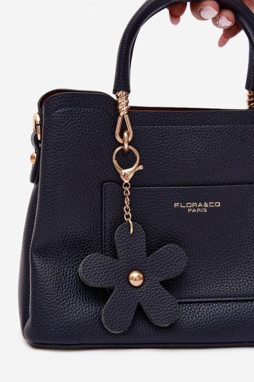 Bolsa com chaveiro de couro sintético com motivos florais em azul escuro Noomi