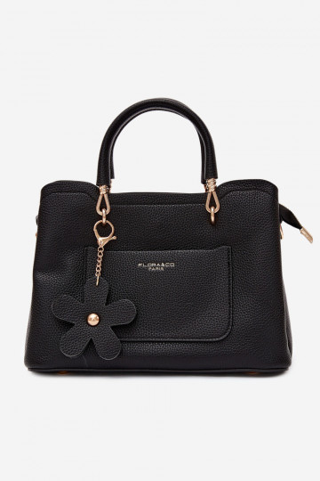 Bolsa com chaveiro de camurça sintética com motivos florais em preto Noomi