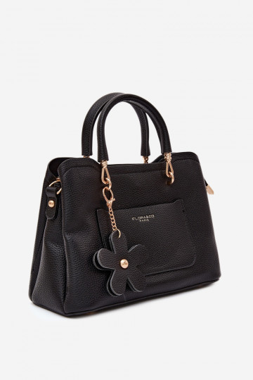 Bolsa com chaveiro de camurça sintética com motivos florais em preto Noomi 2