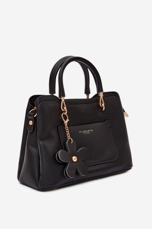 Bolsa com chaveiro de camurça sintética com motivos florais em preto Noomi
