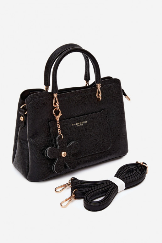 Bolsa com chaveiro de camurça sintética com motivos florais em preto Noomi