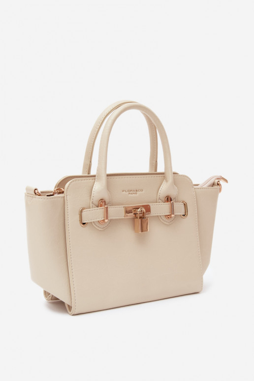 Bolsa tipo de couro sintético em areia clara Odelia