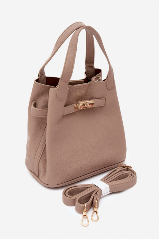 Bolsa com necessaire em couro sintético marfim Crumble
