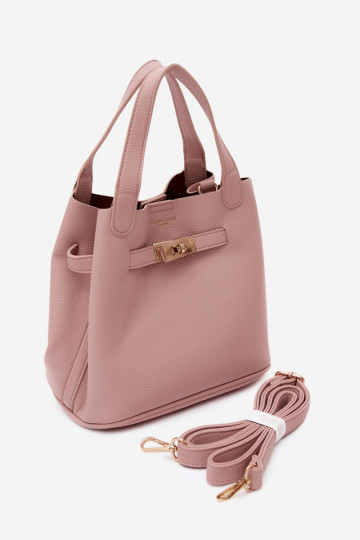 Bolsa com necessaire em couro sintético rosa Crumble