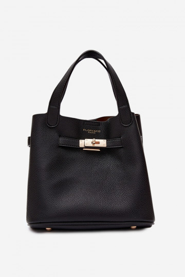 Bolsa preta de couro sintético com necessaire Crumble