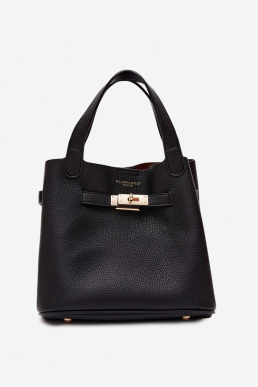 Bolsa preta de couro sintético com necessaire Crumble