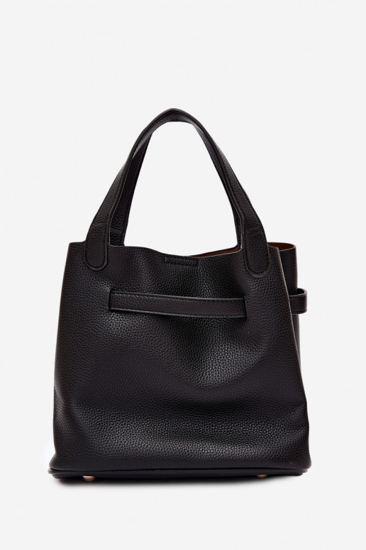 Bolsa preta de couro sintético com necessaire Crumble
