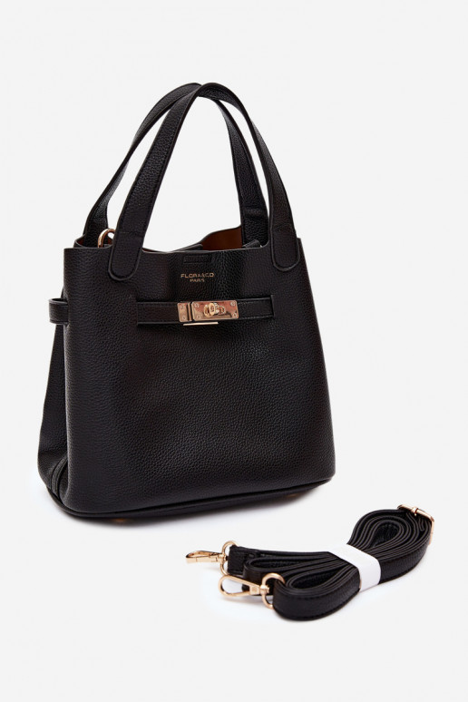 Bolsa preta de couro sintético com necessaire Crumble