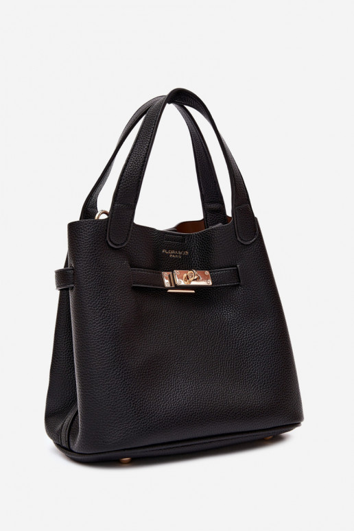 Bolsa preta de couro sintético com necessaire Crumble