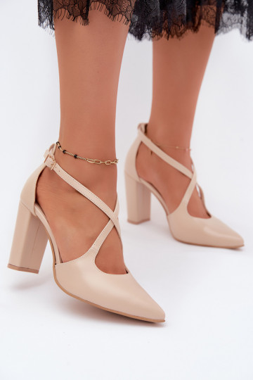 Sapatos de salto com tiras na cor areia Zazoo 1053 2