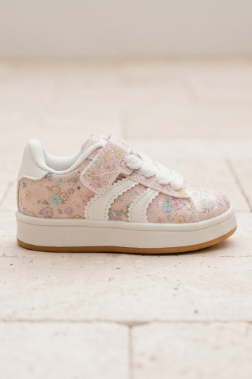 Tênis esportivos brilhantes com flores em rosa Tessina