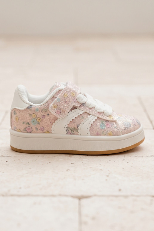 Tênis esportivos brilhantes com flores em rosa Tessina