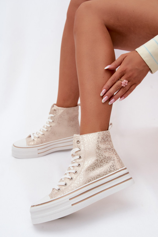 Botas casuais femininas douradas com plataforma INildrose