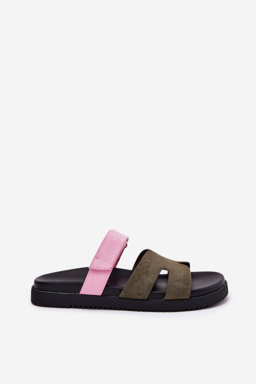 Chinelos femininos com fecho adesivo Vinceza 17401 na cor verde-rosa
