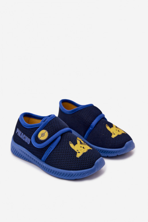 Chinelos para meninos com velcro Pikachu azul escuro