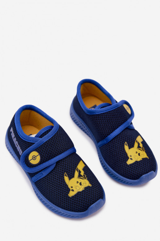 Chinelos para meninos com velcro Pikachu azul escuro