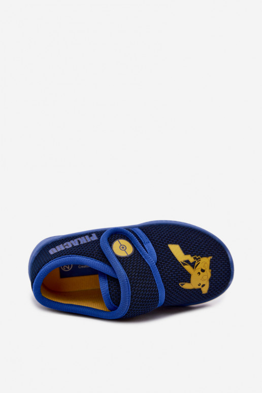 Chinelos para meninos com velcro Pikachu azul escuro