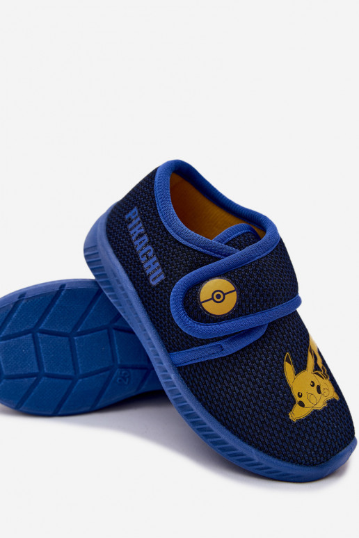 Chinelos para meninos com velcro Pikachu azul escuro