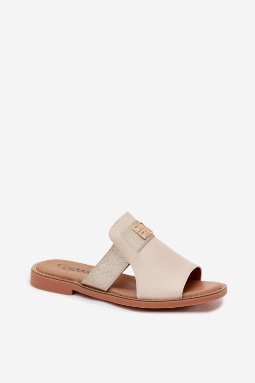 Chinelos femininos de cor areia com detalhes dourados Pearlie