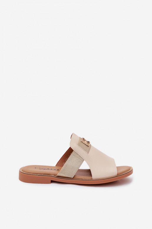Chinelos femininos de cor areia com detalhes dourados Pearlie