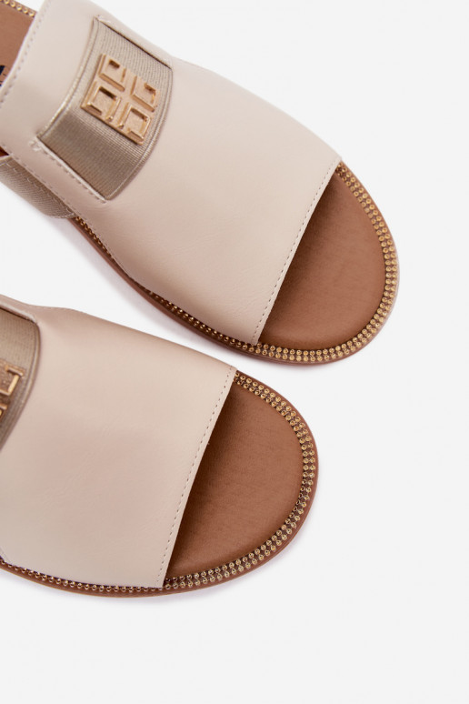 Chinelos femininos de cor areia com detalhes dourados Pearlie