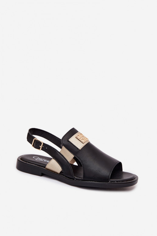 Sandálias femininas pretas com detalhes dourados Birdie