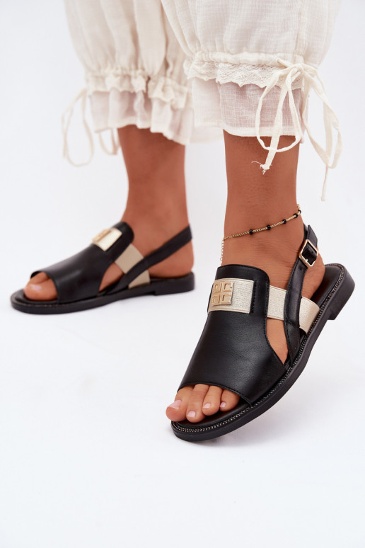 Sandálias femininas pretas com detalhes dourados Birdie