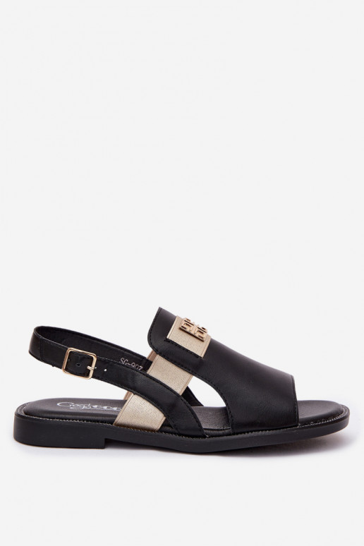 Sandálias femininas pretas com detalhes dourados Birdie