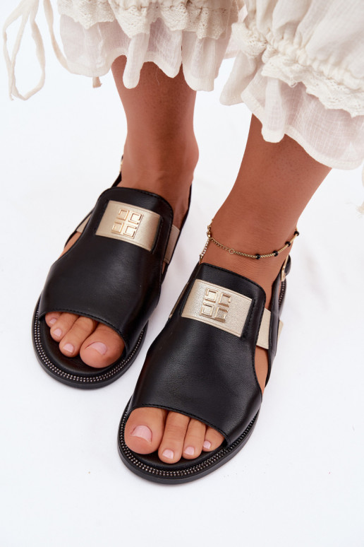 Sandálias femininas pretas com detalhes dourados Birdie