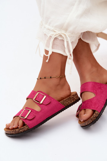 Chinelos femininos rosas com fivelas Brigid