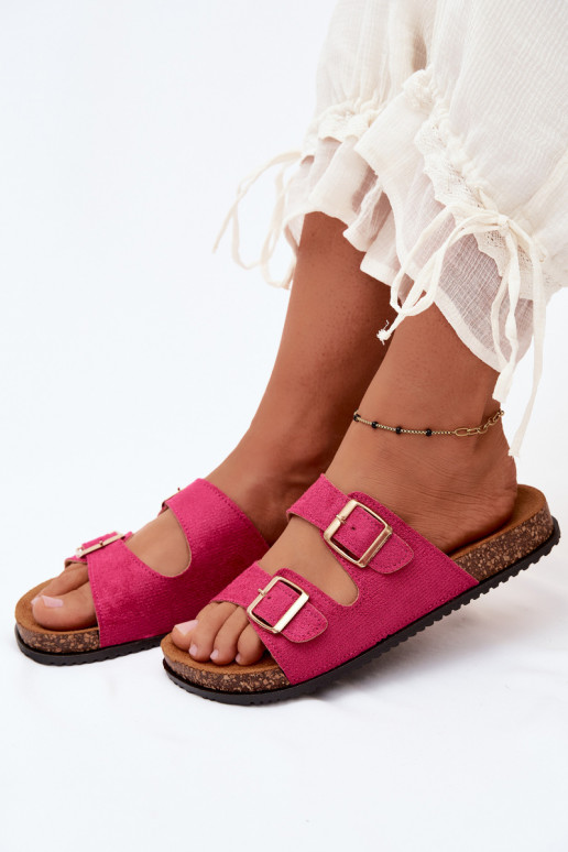 Chinelos femininos rosas com fivelas Brigid