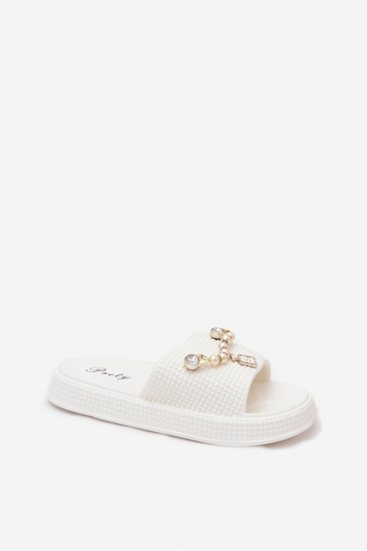 Chinelos femininos brancos leves com ornamentos Rosehip