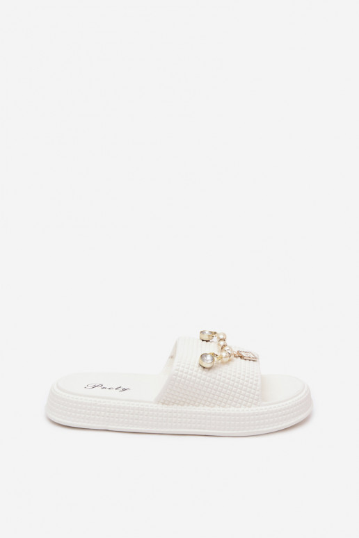 Chinelos femininos brancos leves com ornamentos Rosehip