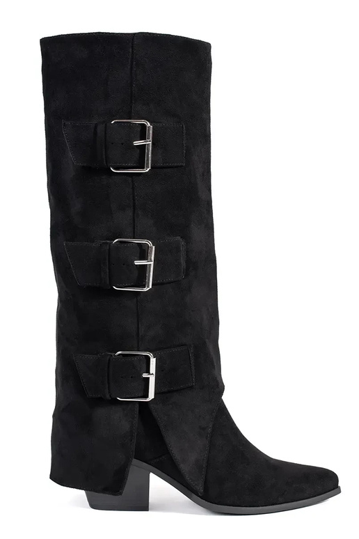 Botas altas pretas de camurça sintética com fivelas
