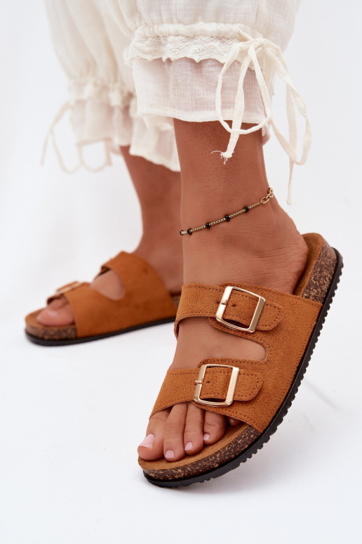 Chinelos femininos marrons com fivelas Brigid